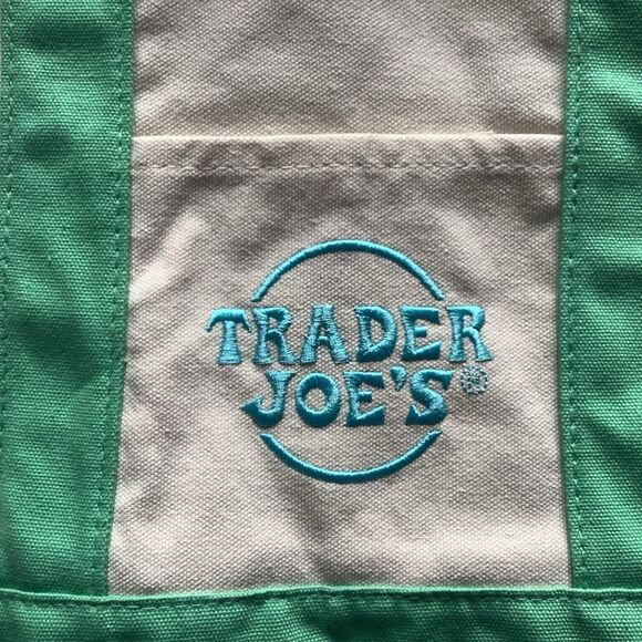 Trader Joe's Tote Mint Green Light Blue Canvas Mini Limited Edition New - Picture 4 of 4